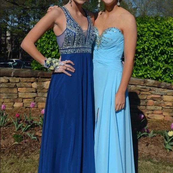 faviana prom dress Tight Long Sequin Prom Dress with Strappy Open Back Light Blue / 00 main image 1